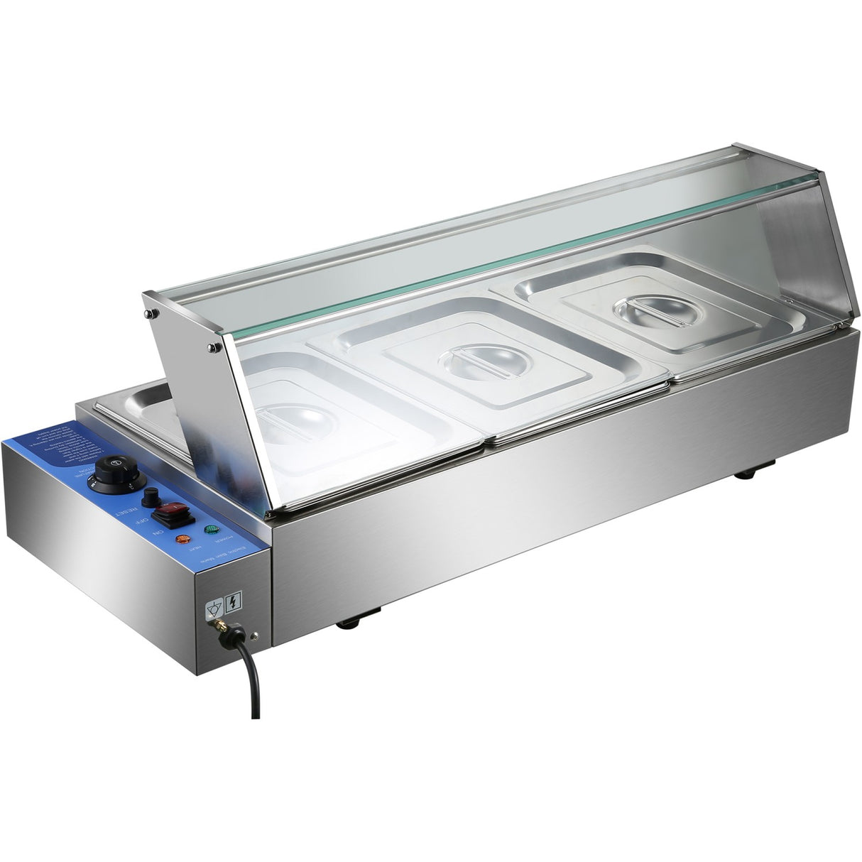 Commercial Bain Marie With Glass Top Sneeze Guard 3x Gn1/2 | Hbm23