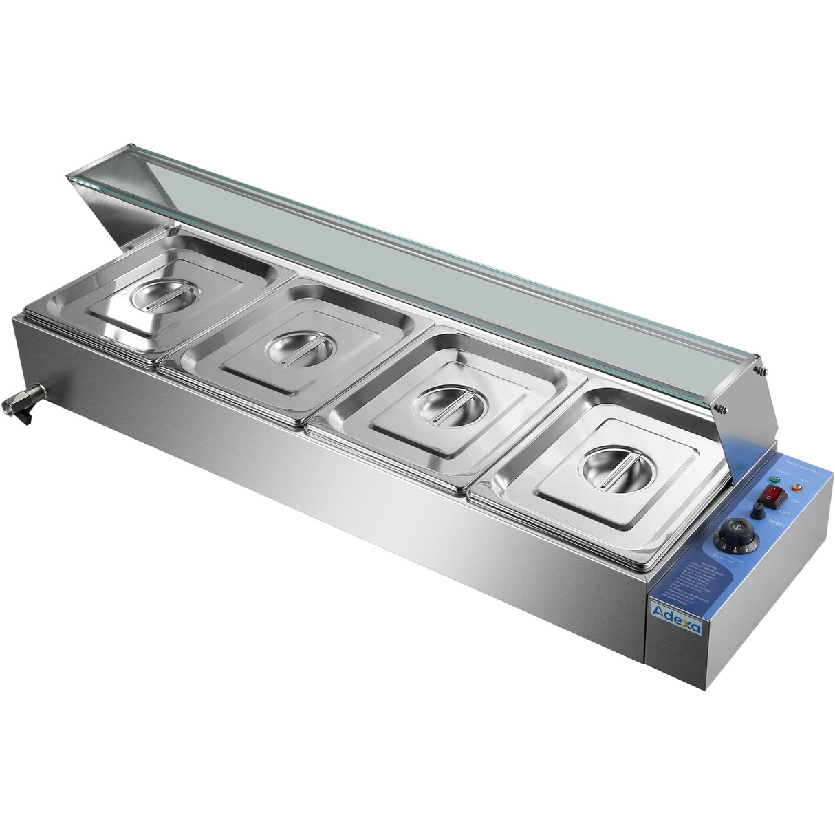 Commercial Bain Marie With Glass Top Sneeze Guard 4x Gn1/2 | Hbm24