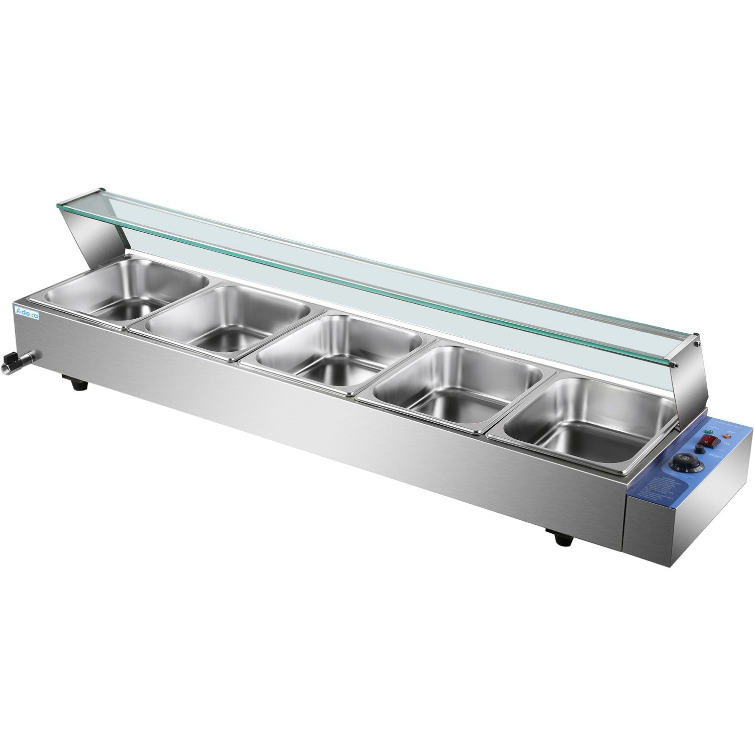 Commercial Bain Marie With Glass Top Sneeze Guard 5x Gn1/2 | Hbm25