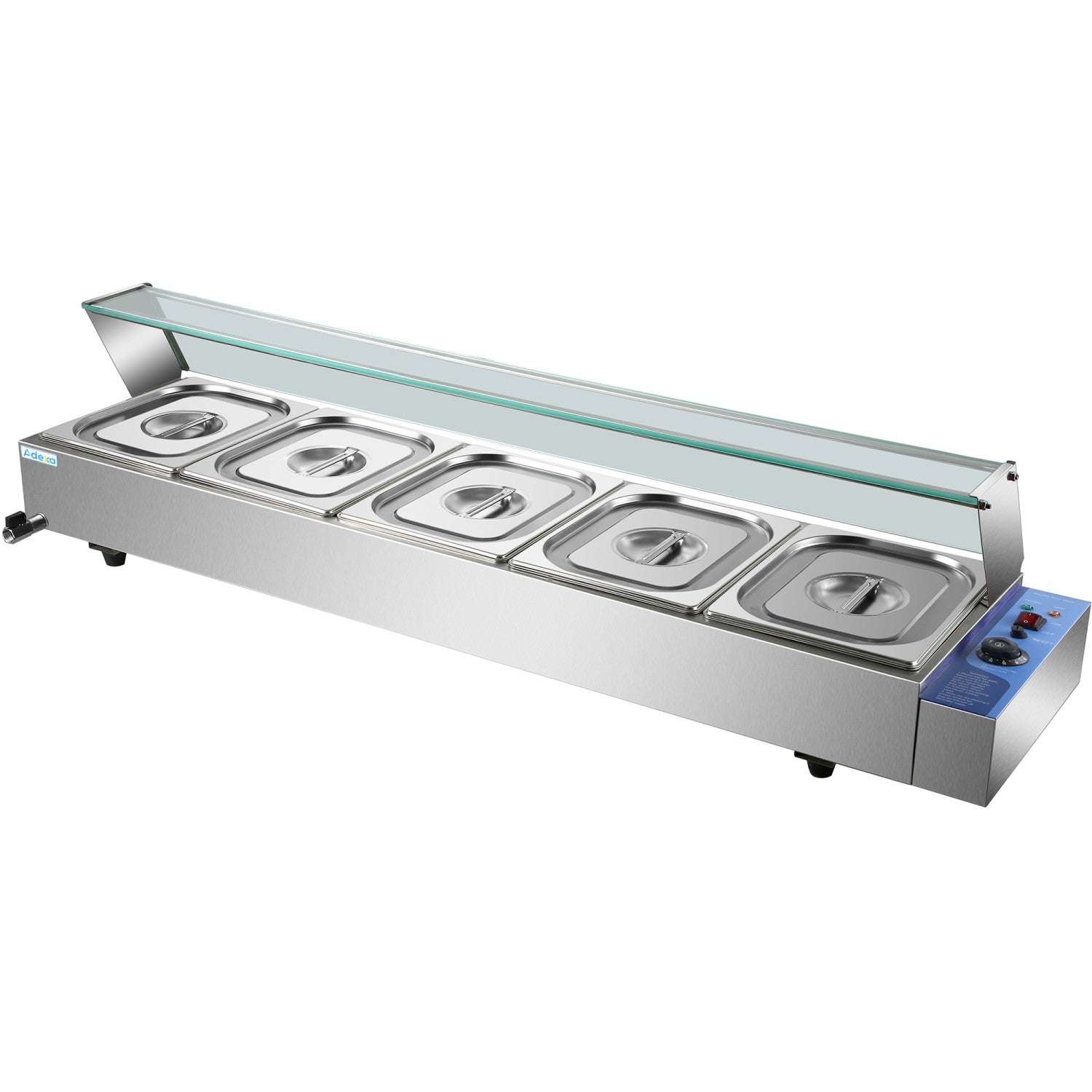 Commercial Bain Marie With Glass Top Sneeze Guard 5x Gn1/2 | Hbm25