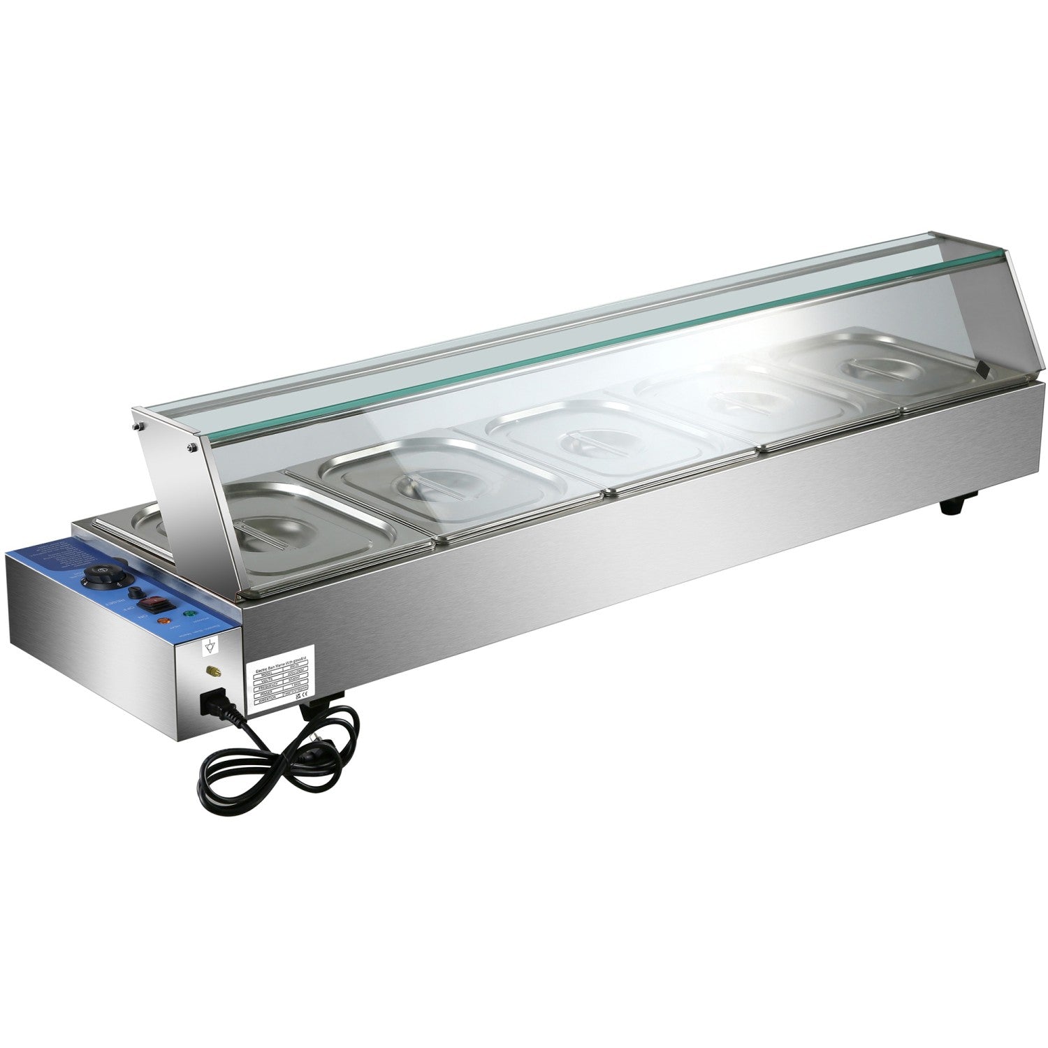 Commercial Bain Marie With Glass Top Sneeze Guard 5x Gn1/2 | Hbm25
