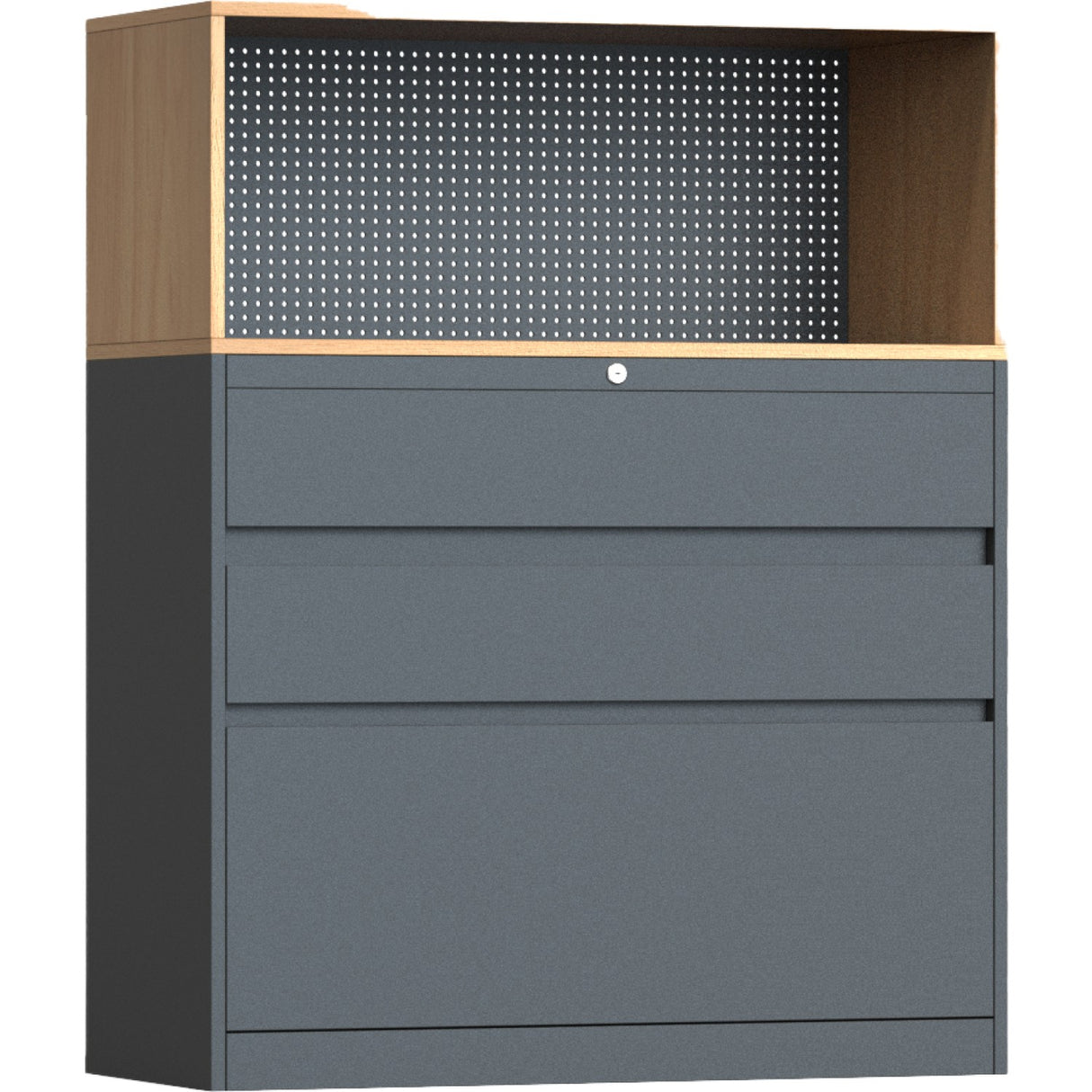 Professional Knock Down Metal Storage Cabinet 3 Drawers Wooden Effect Dark Gray 900x390x1120mm | Hdczhb2