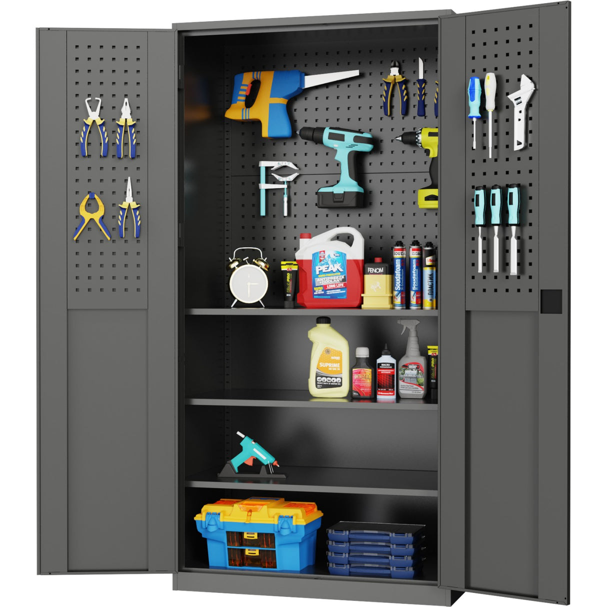 Professional Metal Tool Storage Cabinet With Pegboard &Amp; 3 Shelves 900x500x1800mm | Hdgja01 A