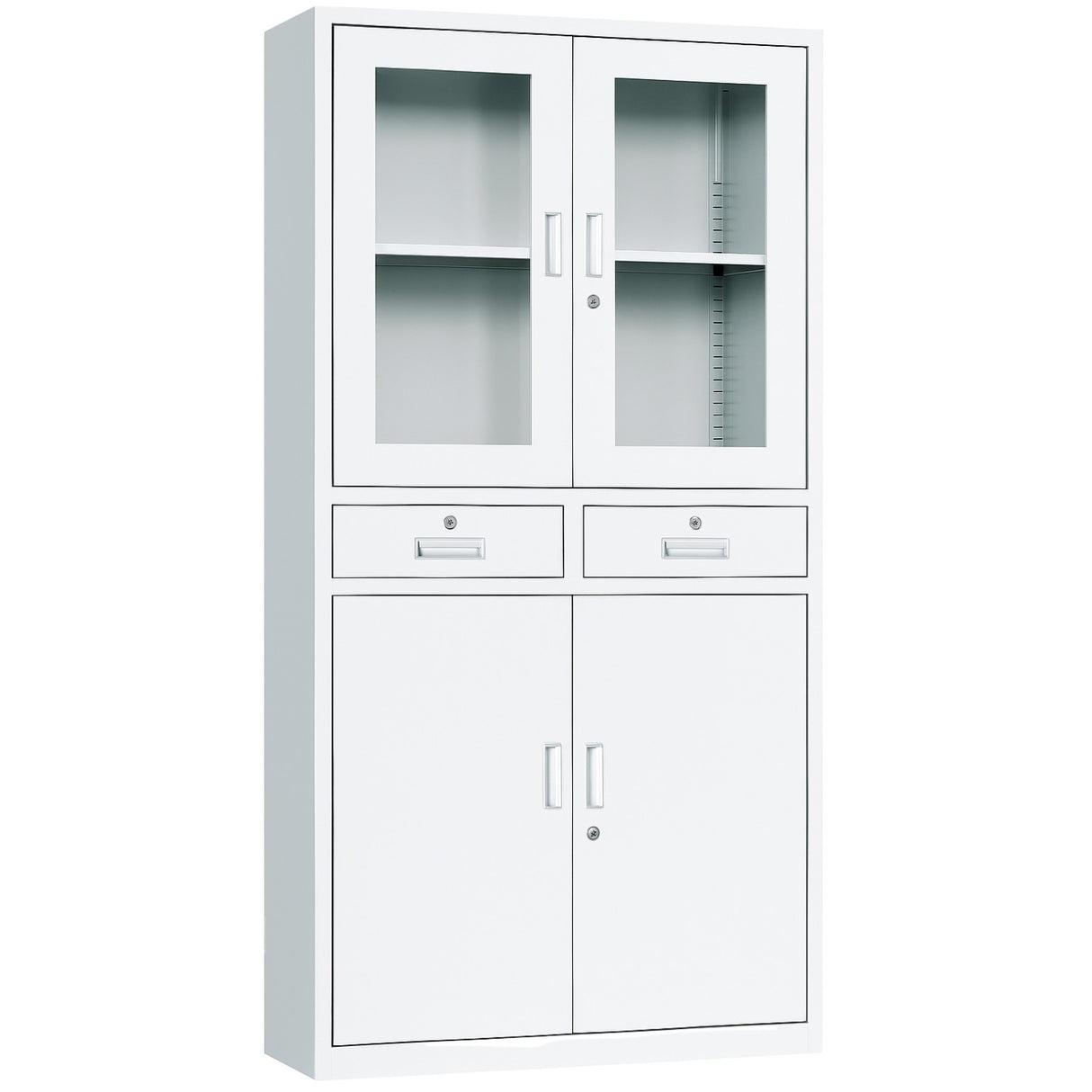 Professional Filing Cabinet With Glass &Amp; Metal Doors And 2 Drawers 900x390x1800mm White | Hdwb24