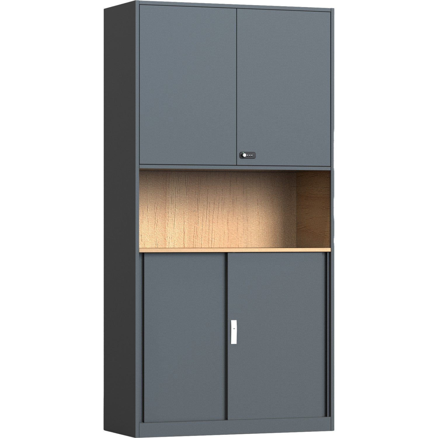Professional Knock Down Double Metal Storage Cabinet Wooden Effect Dark Gray 900x390x1800mm | Hdwck04