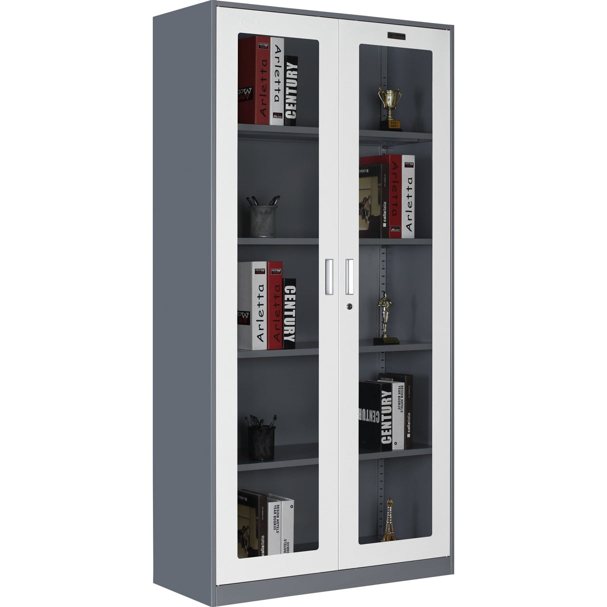 Professional Filing Cabinet With Glass Door 900x390x1800mm Gray White | Hdwsb02