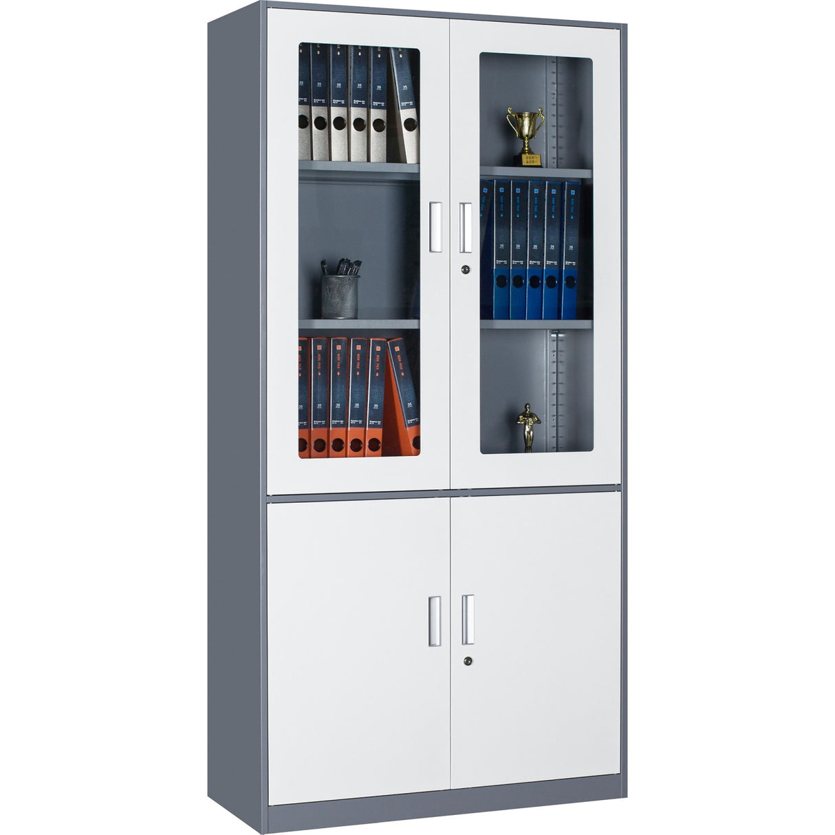 Professional Filing Cabinet With Glass &Amp; Metal Doors 900x390x1800mm Gray White | Hdwsb04