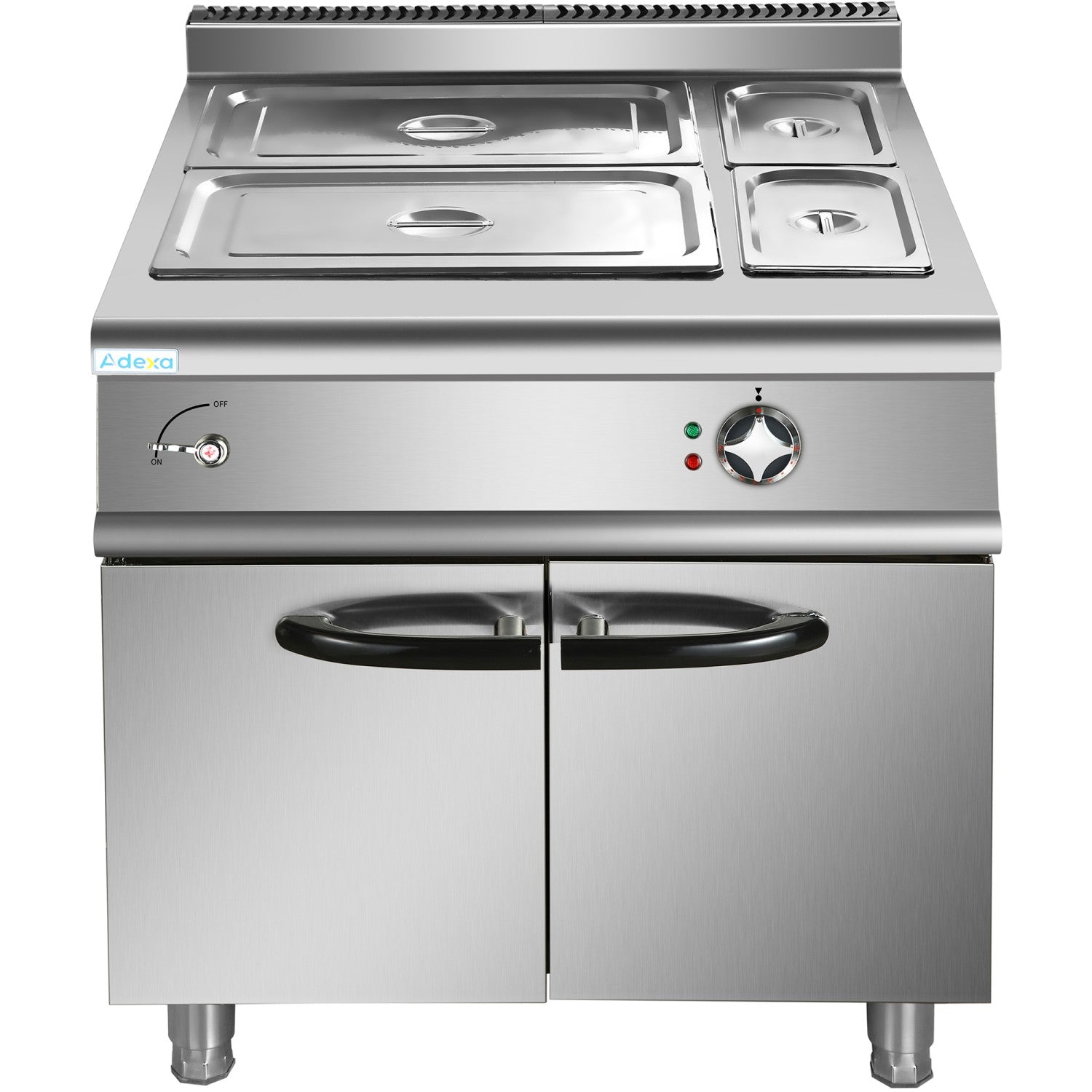Commercial Electric Bain Marie With Cabinet 2x Gn1/1 + 2x Gn1/3 6k W 900mm Depth |  Heb909 A