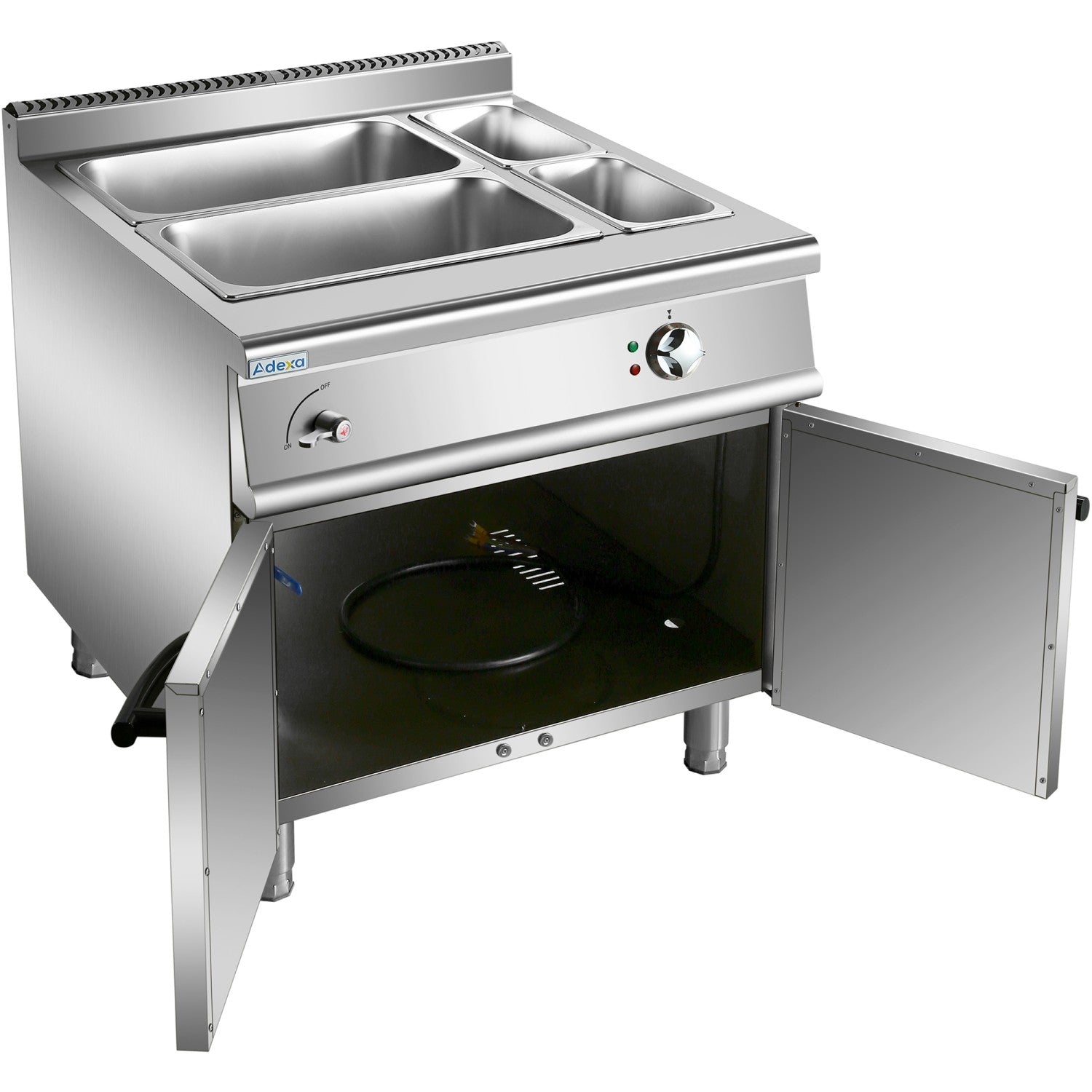 Commercial Electric Bain Marie With Cabinet 2x Gn1/1 + 2x Gn1/3 6k W 900mm Depth |  Heb909 A