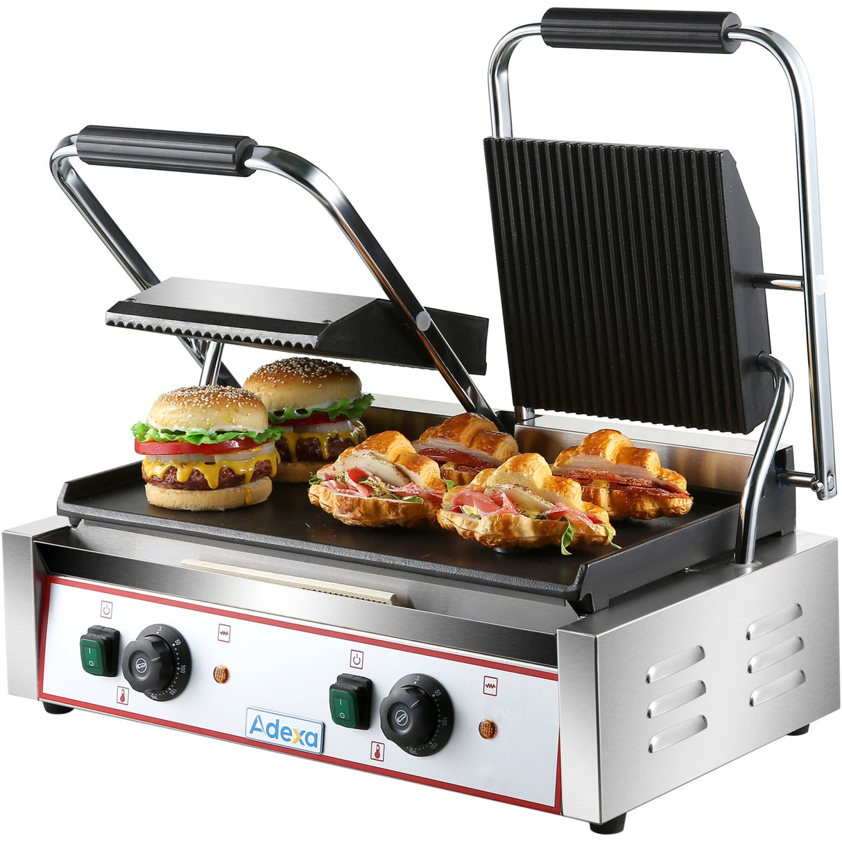 Heavy Duty Twin Panini Contact Grill Ribbed/Smooth 3.6k W Dual Zone | Heg813 A