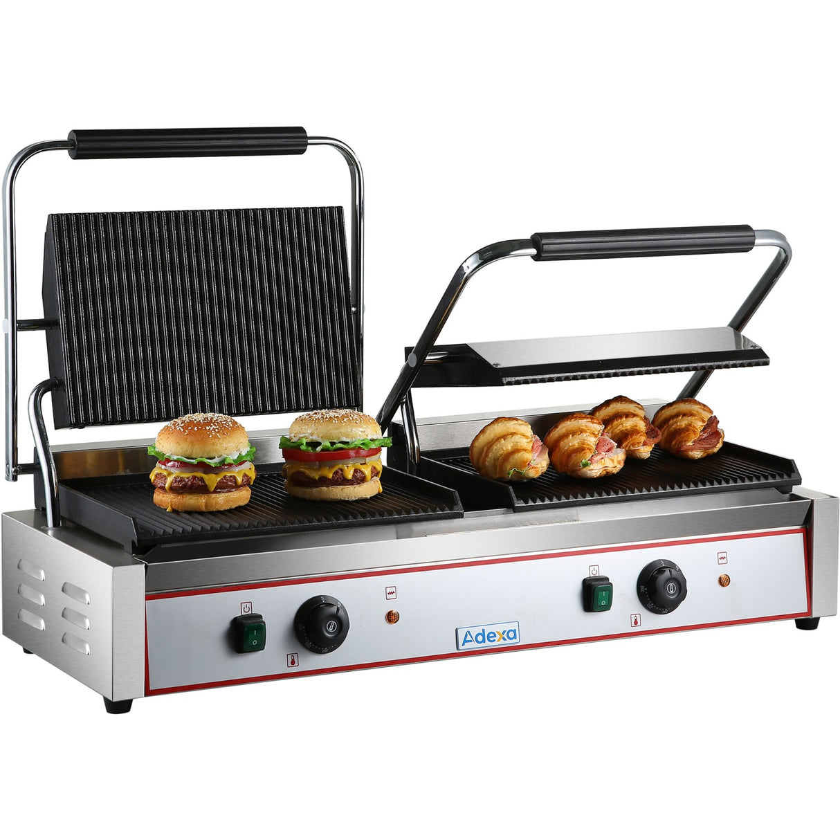 Heavy Duty Twin Xl Panini Contact Grill Ribbed 4.4k W Dual Zone | Heg813 E