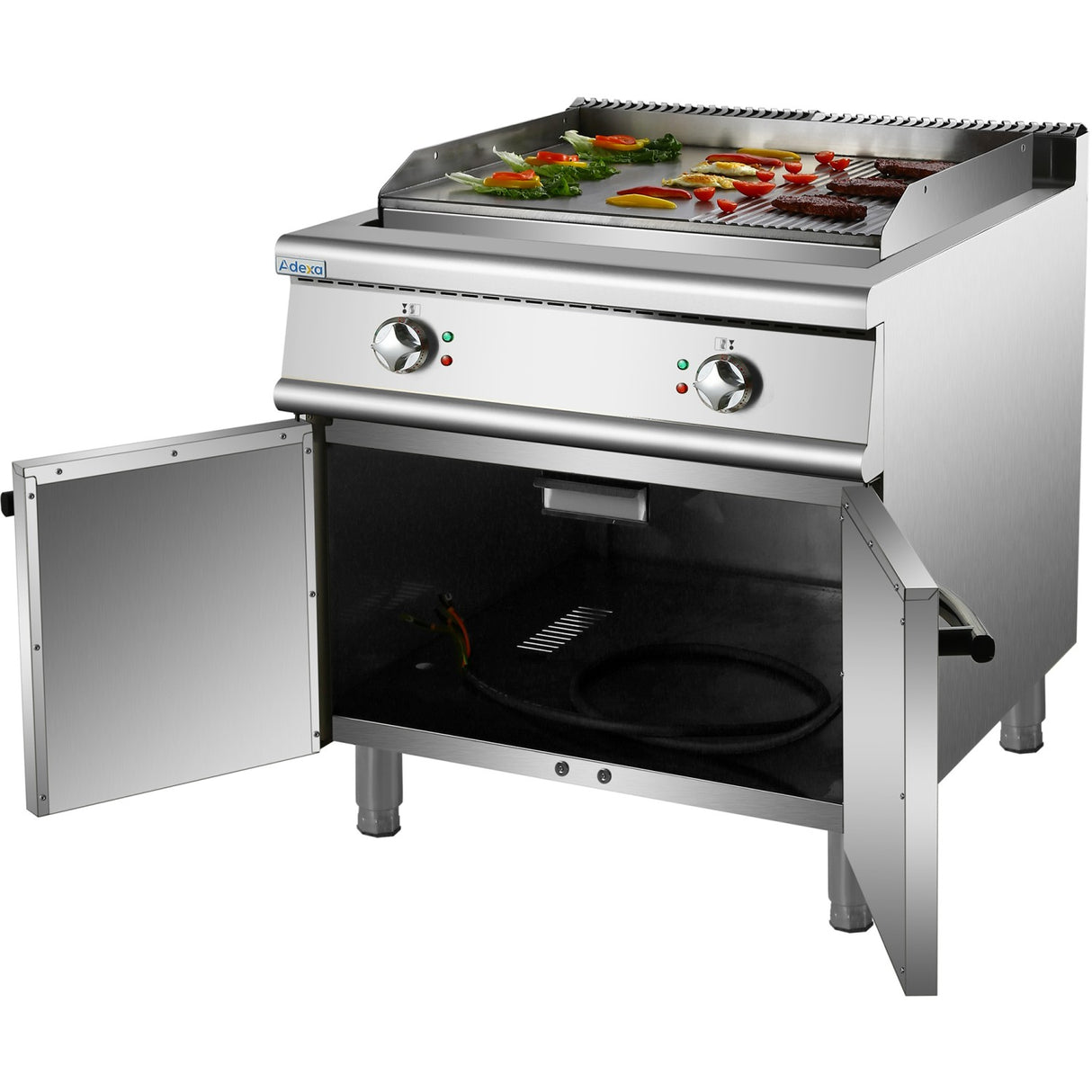 Professional Electric Griddle With Cabinet Base 12k W Smooth/Ribbed 900mm Depth | Her906 A