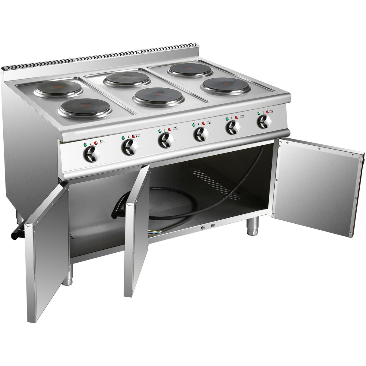 Commercial Electric Cooker 6 Burners With Cabinet Base 6x2k W 700mm Depth | Hrq762