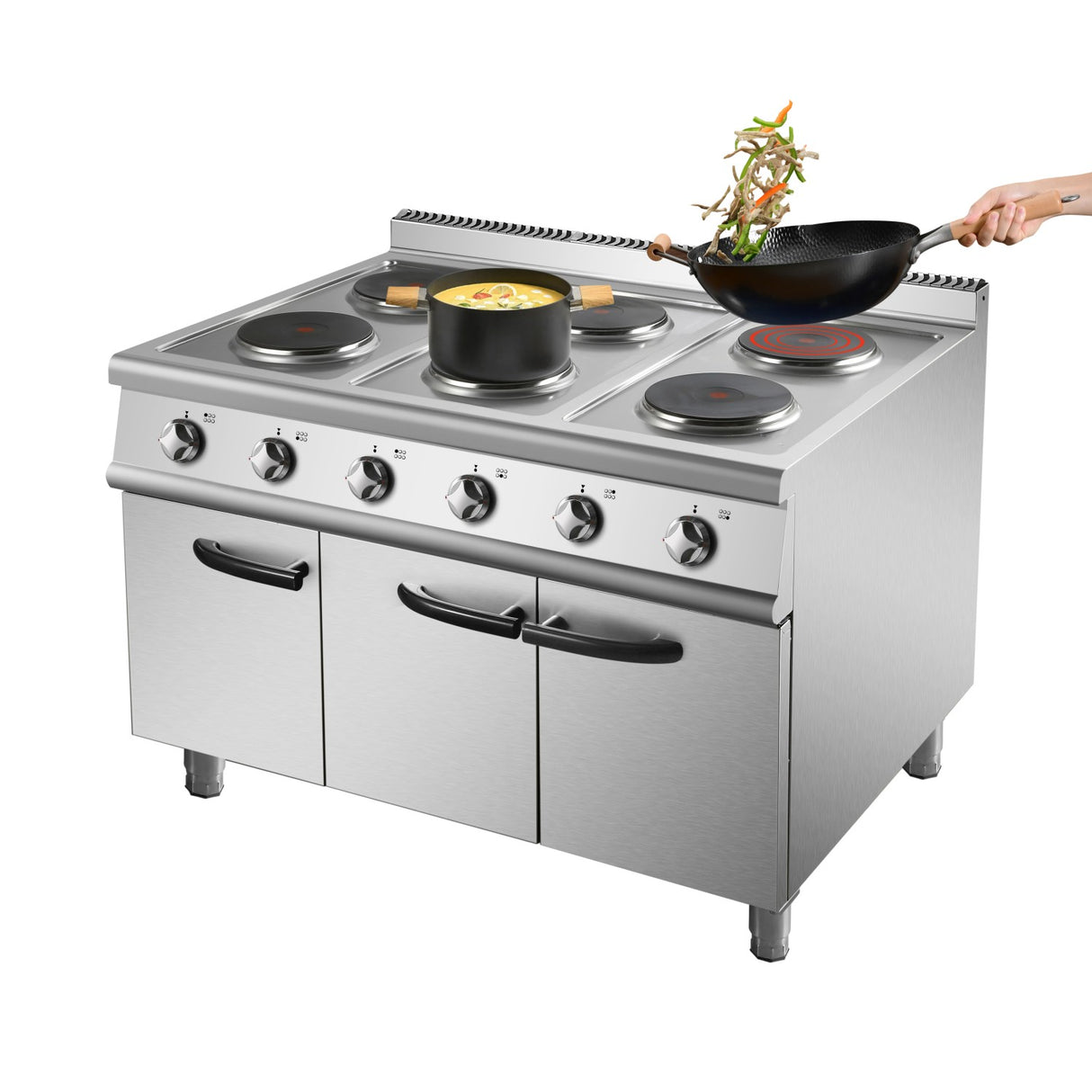 Commercial Electric Cooker 6 Burners With Cabinet Base 6x2k W 700mm Depth | Hrq762