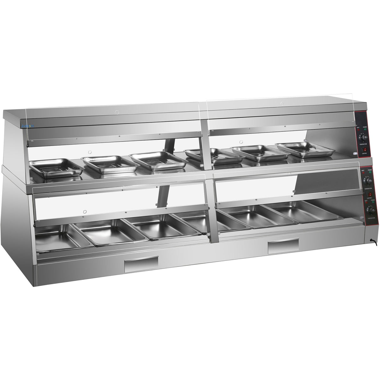 Commercial Two Tier Heated Showcase Food And Chicken Warmer 2200x760x860mm Countertop Dry Heat And Wet Heat | Hw6 Pc