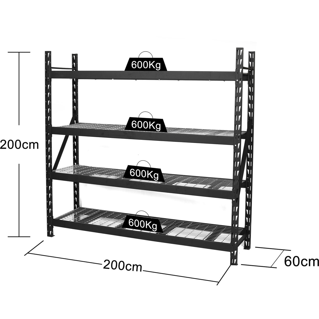Industrial 4 Tier Heavy Duty Wire Shelving Unit 2400kg Capacity (600kg Per Shelf) 2000x600x2000mm | Kit86