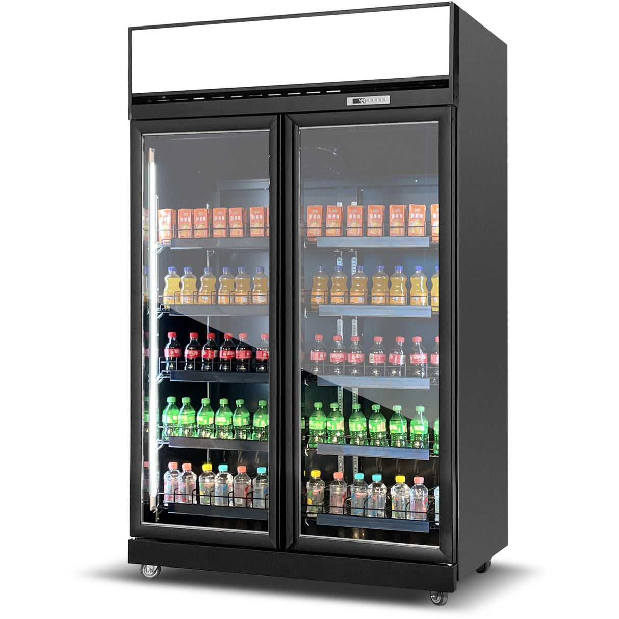 Commercial Display Refrigerator With Double Glass Door &Amp; Canopy 1000 Litres Black | Klg1253