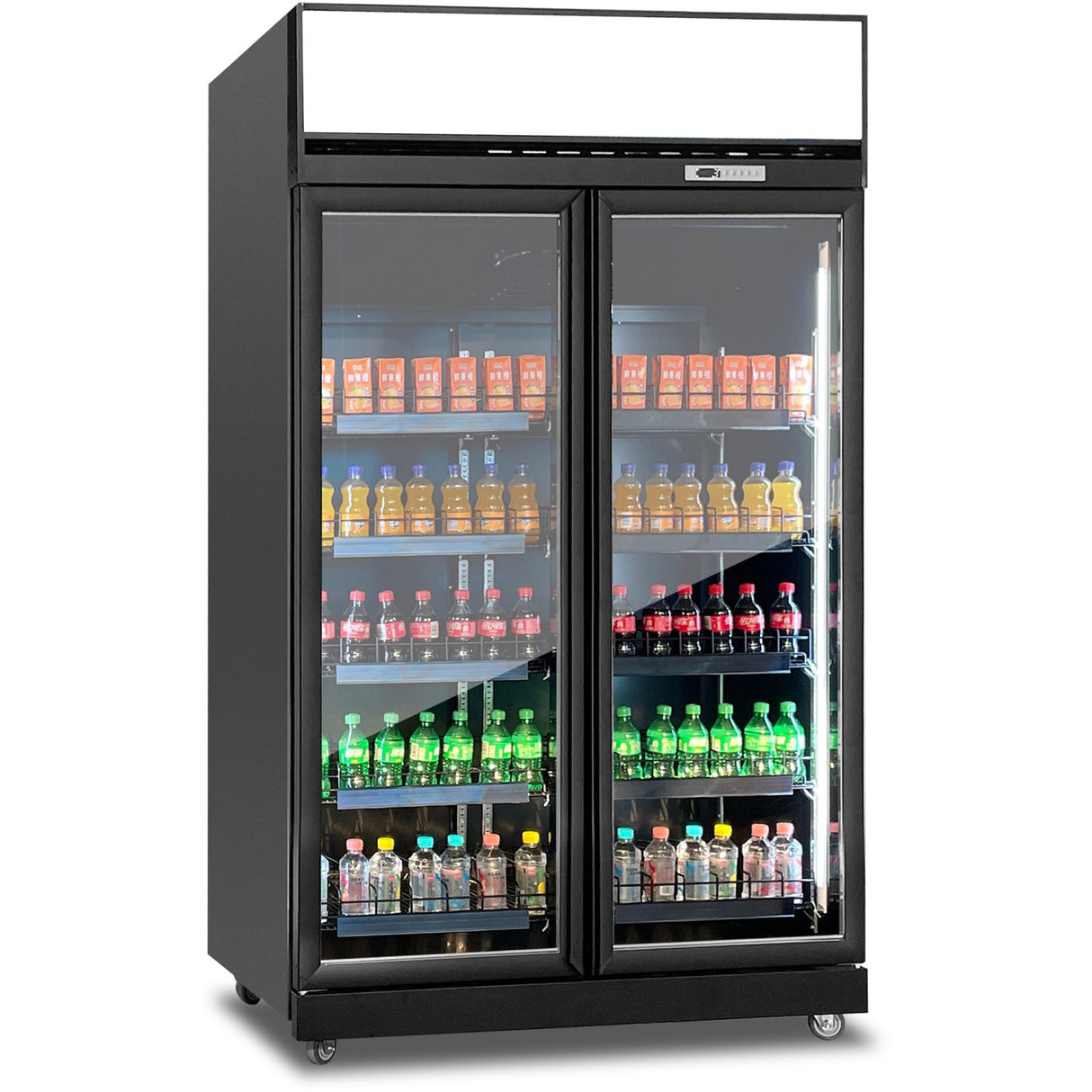 Commercial Display Refrigerator With Double Glass Door &Amp; Canopy 1000 Litres Black | Klg1253