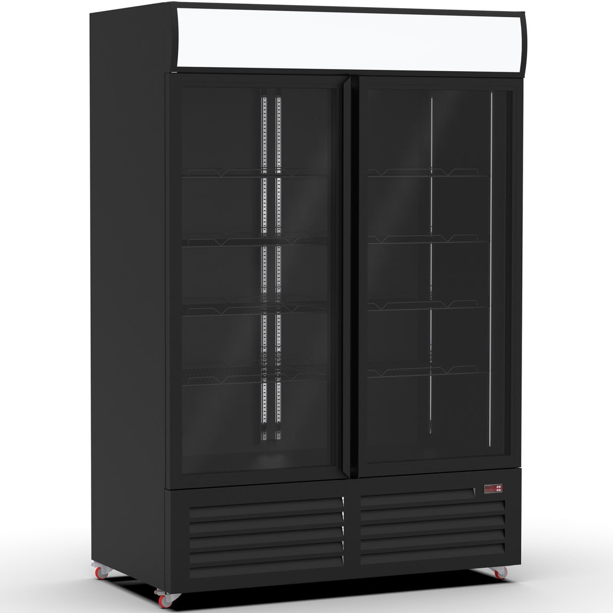 Commercial Bottle Cooler Upright 1400 Litres Double Glass Door With Led Canopy In Black | Kxg1330 H