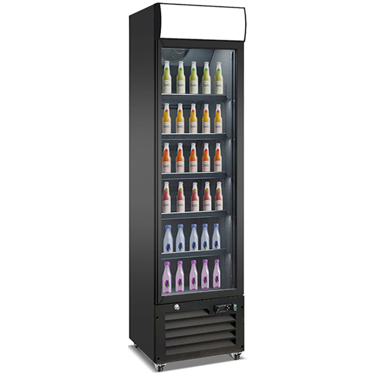 Commercial Bottle Cooler Upright 220 Litres Single Glass Door With Led Canopy In Black | Kxg220 H