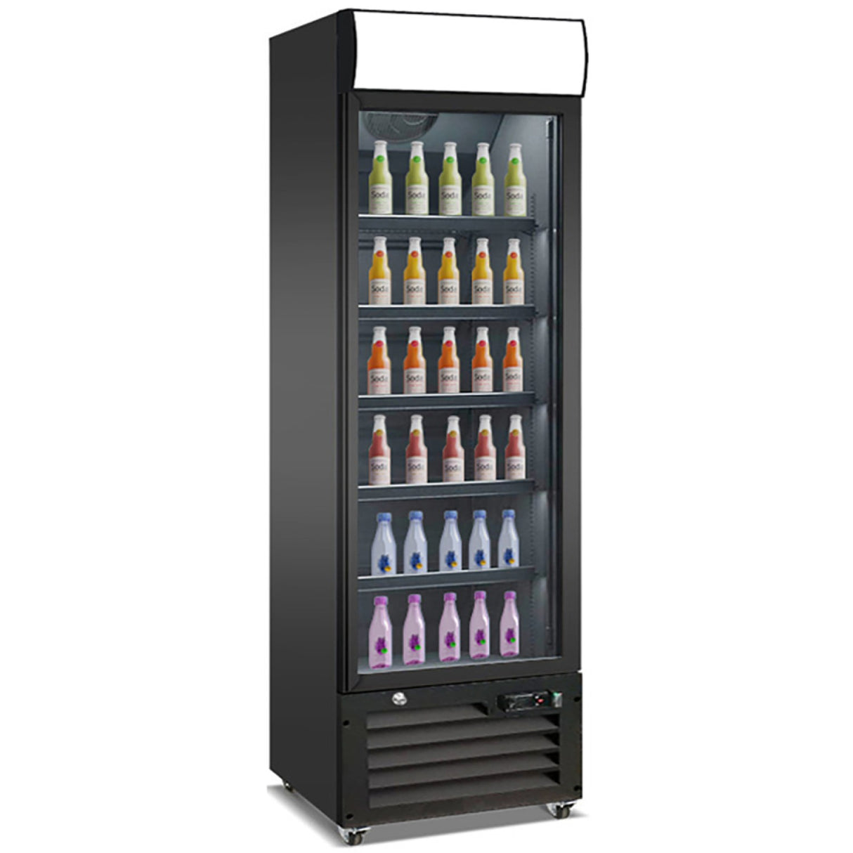 Commercial Bottle Cooler Upright 400 Litres Single Glass Door With Led Canopy In Black | Kxg400 H