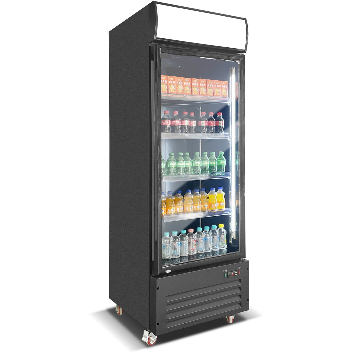 Commercial Bottle Cooler Upright 600 Litres Single Glass Door With Led Canopy In Black | Kxg600 H