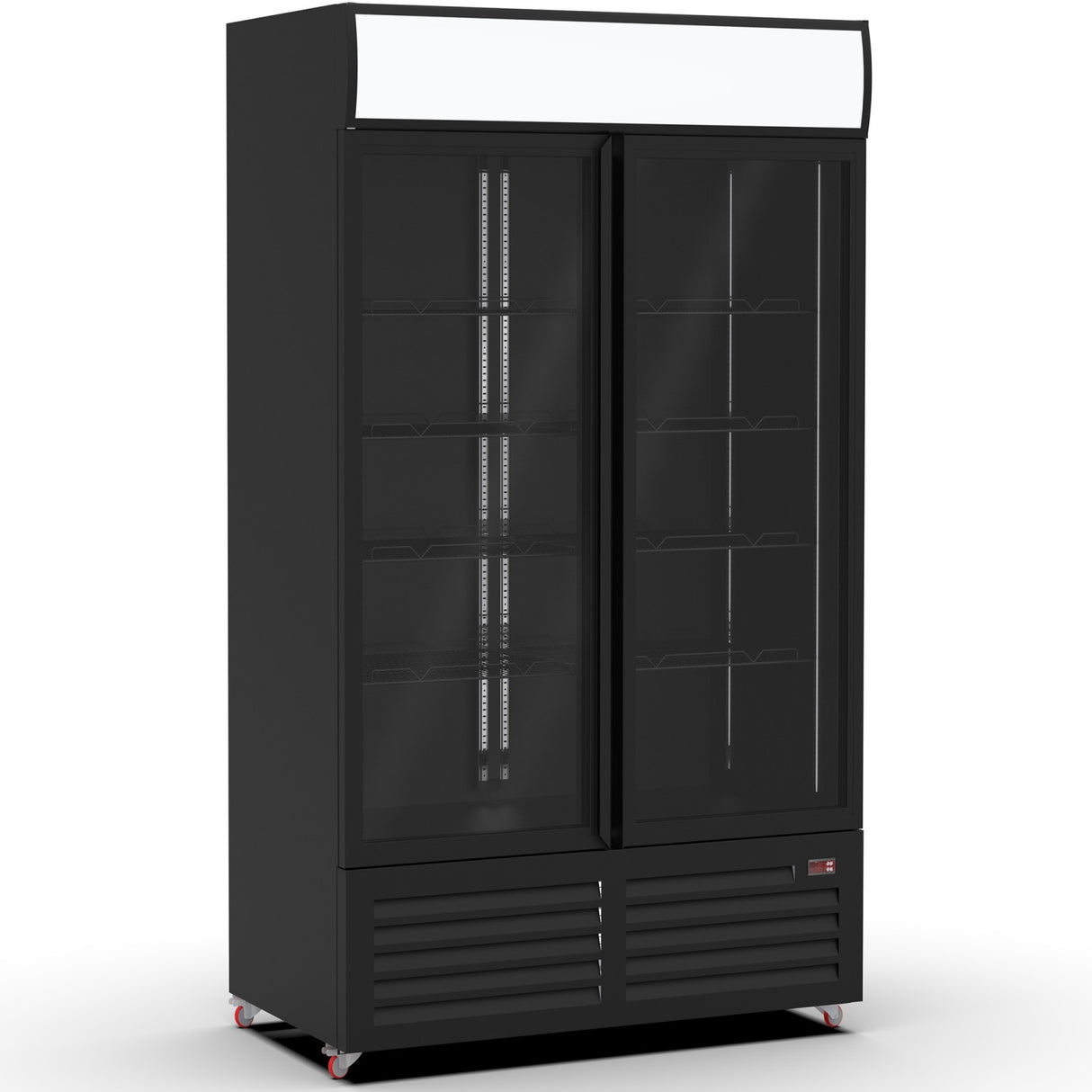 Commercial Bottle Cooler Upright 900 Litres Double Glass Door With Led Canopy In Black | Kxg900 H