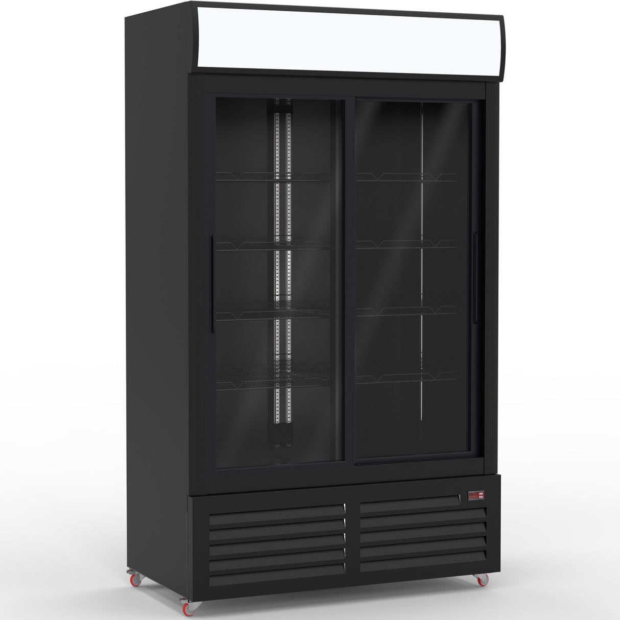 Commercial Bottle Cooler Upright 900 Litres Double Glass Sliding Door With Led Canopy In Black | Kxg900 S