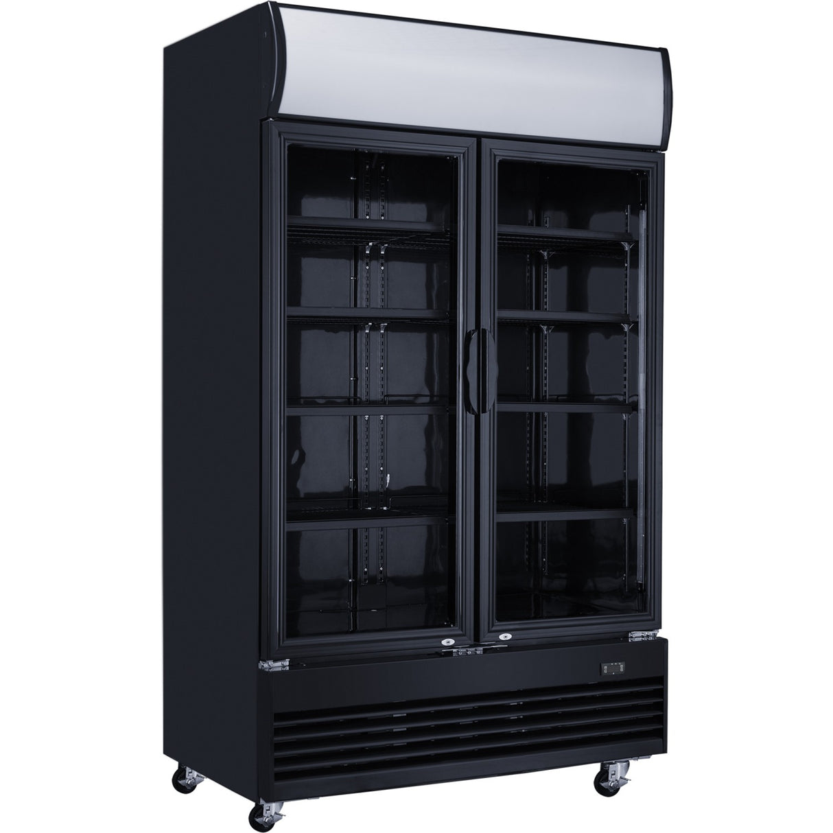 Commercial Bottle Cooler Upright 930 Litres Ventilated Cooling Twin Hinged Doors Black Canopy Light | Lg1000 Bfmblack