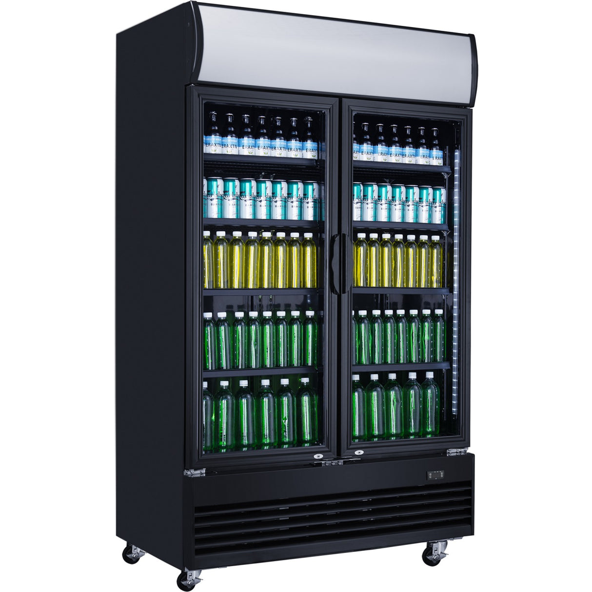 Commercial Bottle Cooler Upright 930 Litres Ventilated Cooling Twin Hinged Doors Black Canopy Light | Lg1000 Bfmblack