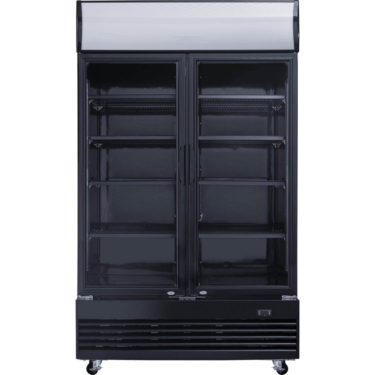 Commercial Bottle Cooler Upright 930 Litres Ventilated Cooling Twin Hinged Doors Black Canopy Light | Lg1000 Bfmblack