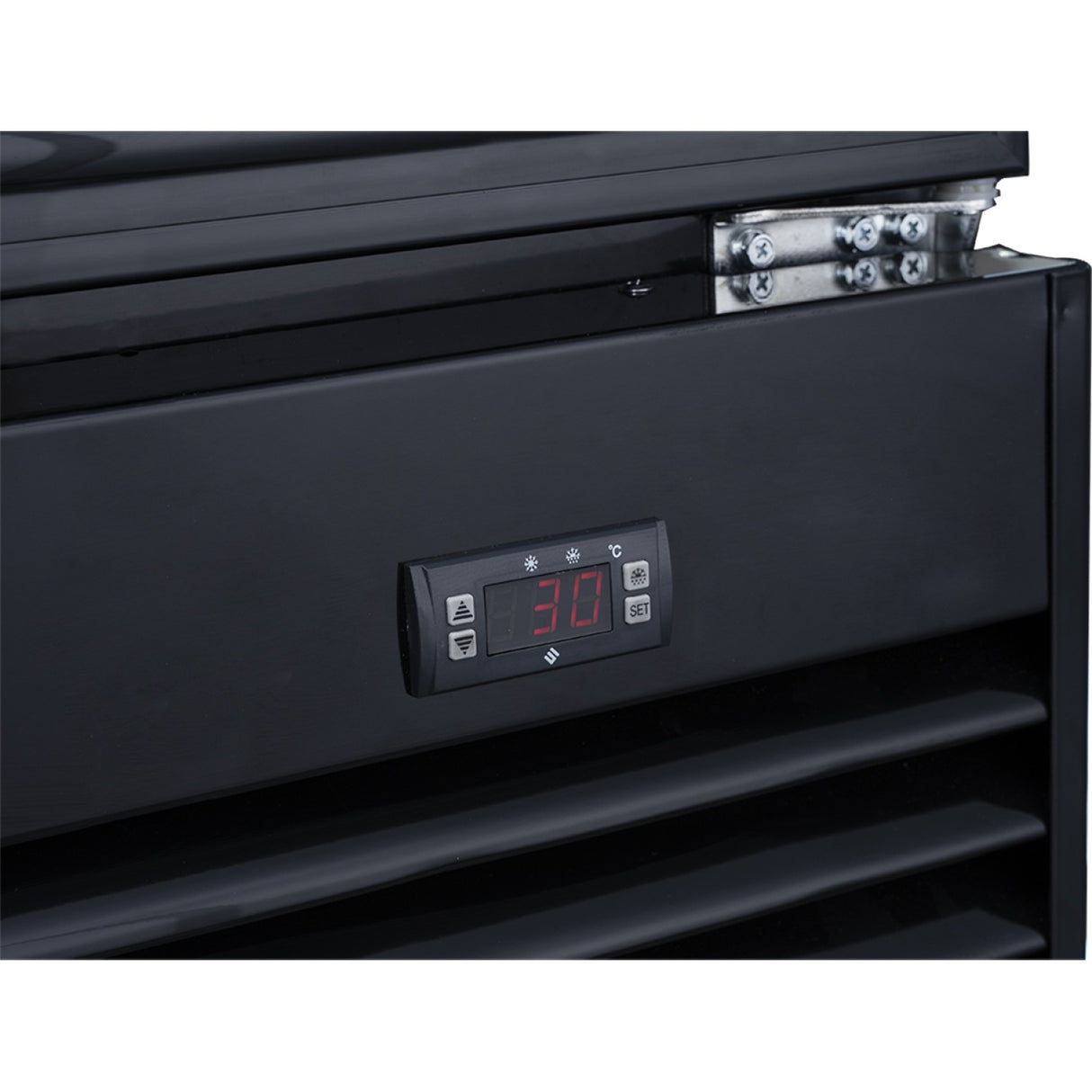 Commercial Bottle Cooler Upright 930 Litres Ventilated Cooling Twin Hinged Doors Black Canopy Light | Lg1000 Bfmblack