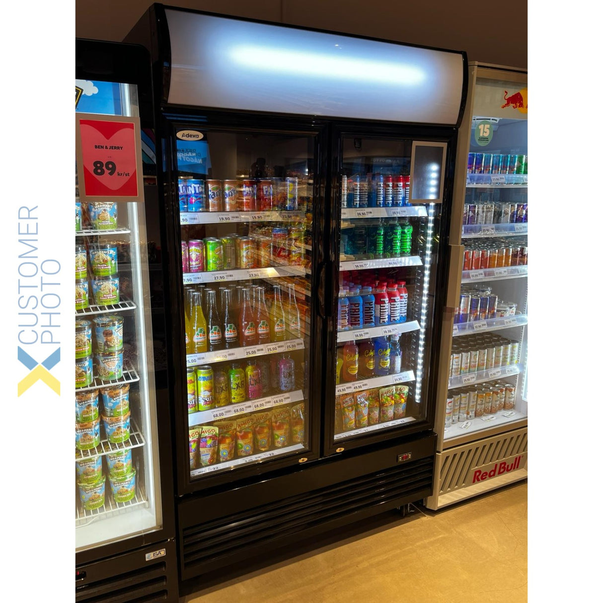 Commercial Bottle Cooler Upright 930 Litres Ventilated Cooling Twin Hinged Doors Black Canopy Light | Lg1000 Bfmblack