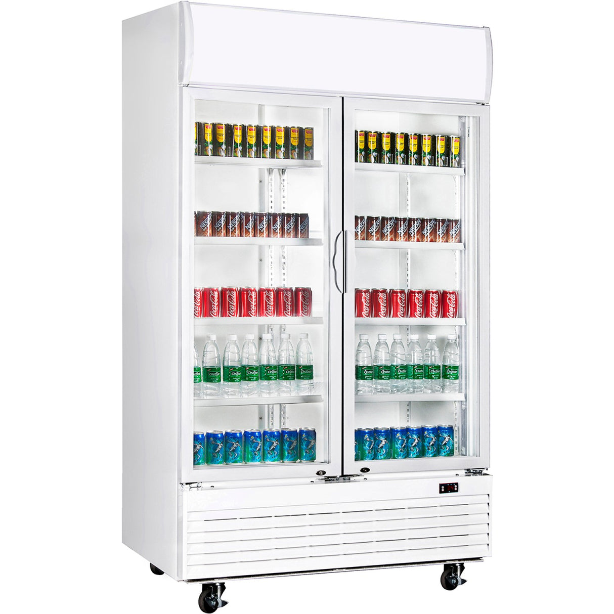 Commercial Bottle Cooler Upright 980 Litres Ventilated Cooling Twin Hinged Doors Canopy Light 1200x730x2036 White | Lg1000 Bf