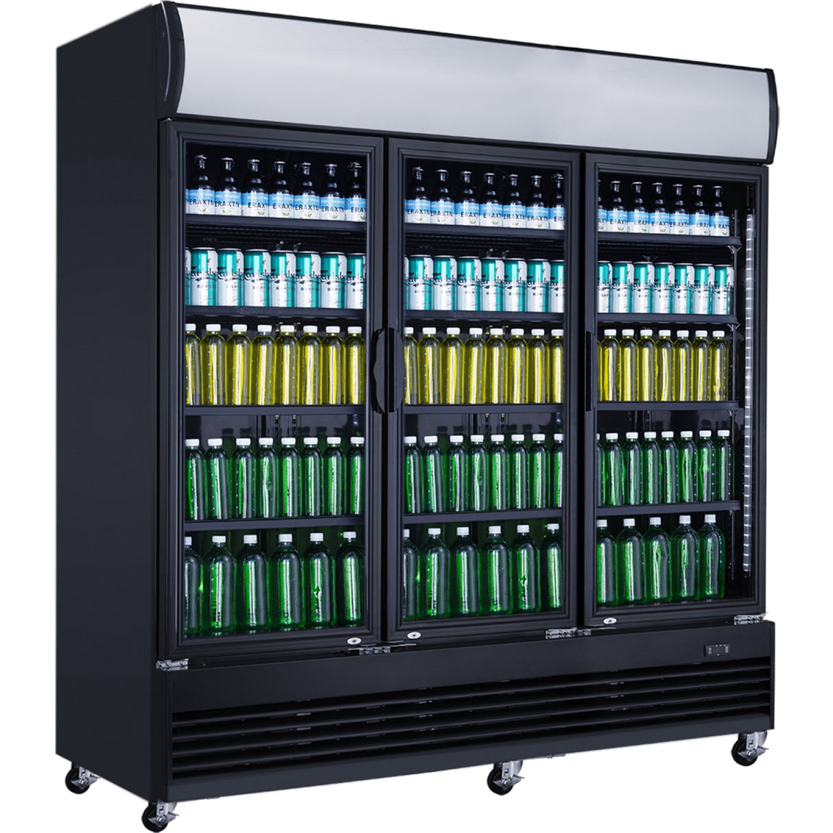 Commercial Bottle Cooler 1300 Litres Ventilated Cooling 3 Hinged Doors Black | Lg1300 Bfblack