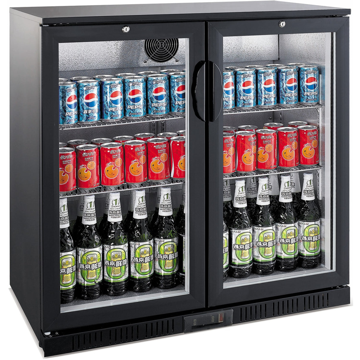Back Bar Cooler 2 Hinged Doors 200 Litres Black | Gn220 H