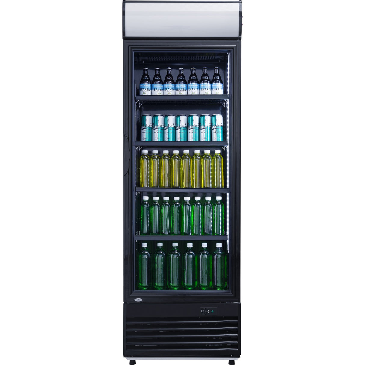 Commercial Drink Cooler Upright 332 Litres Static Cooling Hinged Glass Door Black Canopy Light | Lg332 Bblack