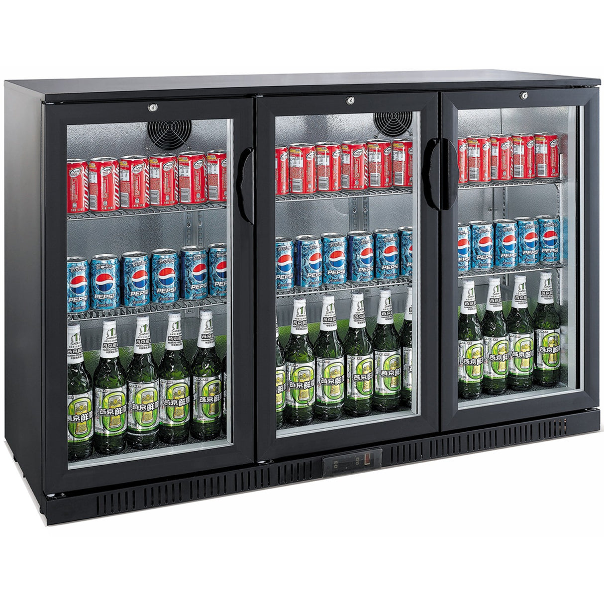 Back Bar Cooler 3 Hinged Doors 300 Litres Black, Height 850mm | Bc03 Pp85