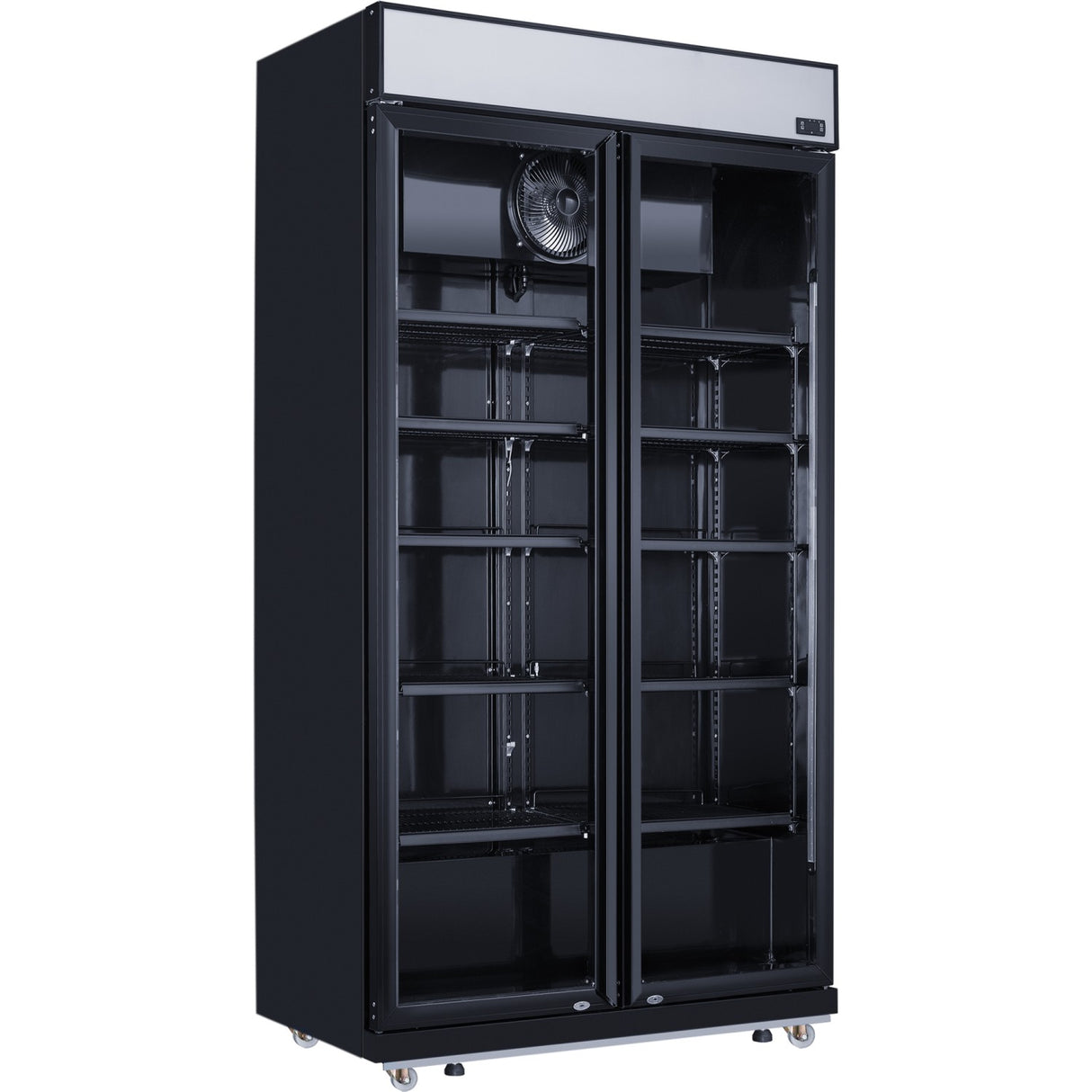 Commercial Bottle Cooler Upright 773 Litres Fan Cooling Twin Hinged Doors Black Canopy Light | Lg805 Bblack