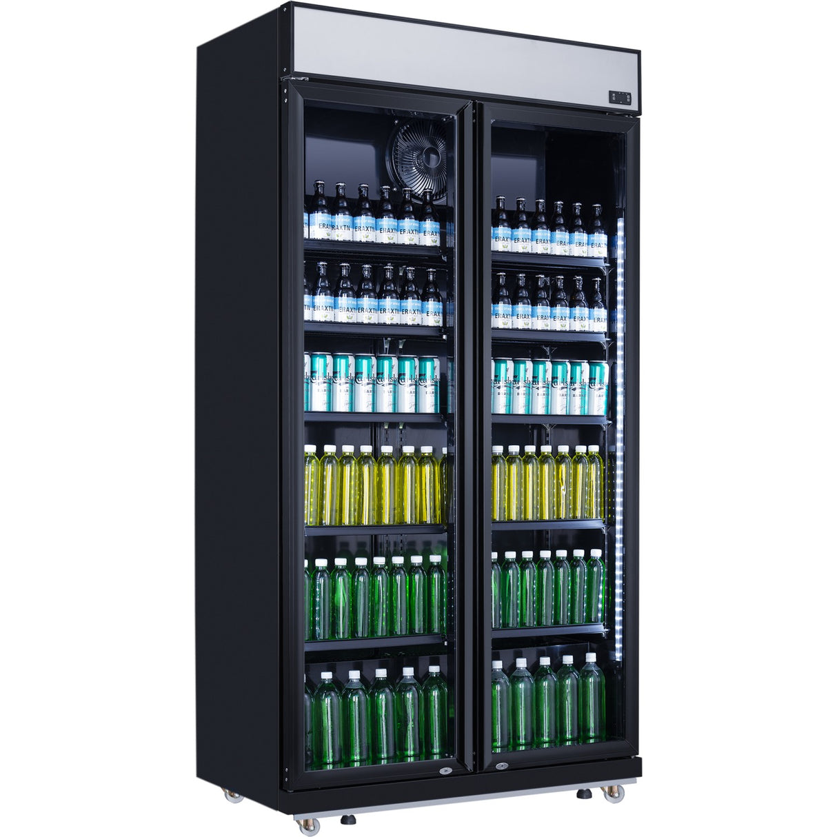 Commercial Bottle Cooler Upright 773 Litres Fan Cooling Twin Hinged Doors Black Canopy Light | Lg805 Bblack