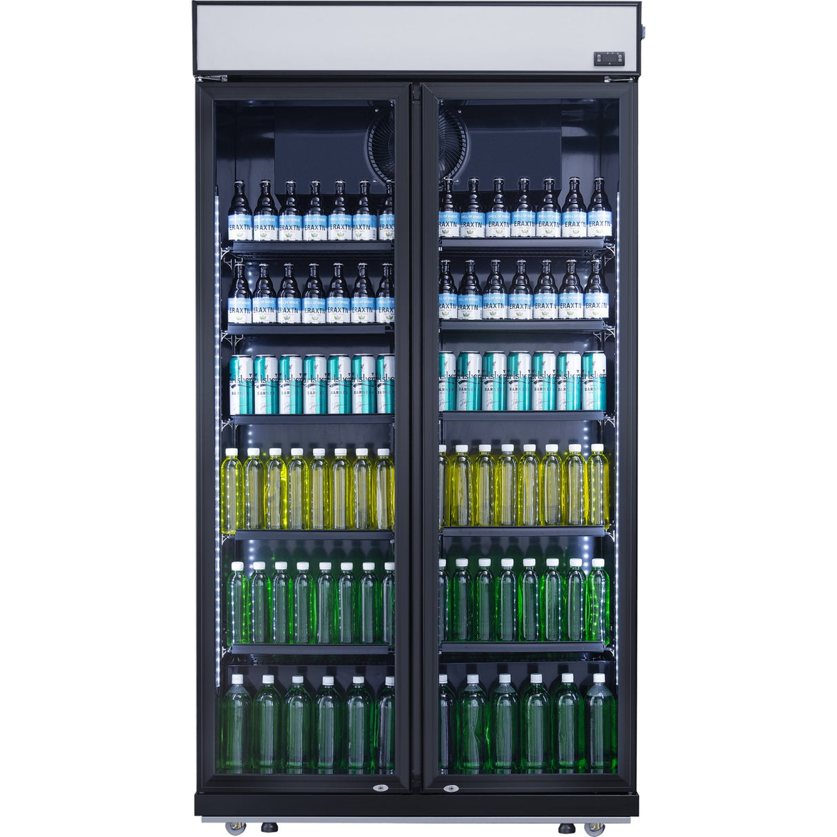 Commercial Bottle Cooler Upright 773 Litres Fan Cooling Twin Hinged Doors Black Canopy Light | Lg805 Bblack
