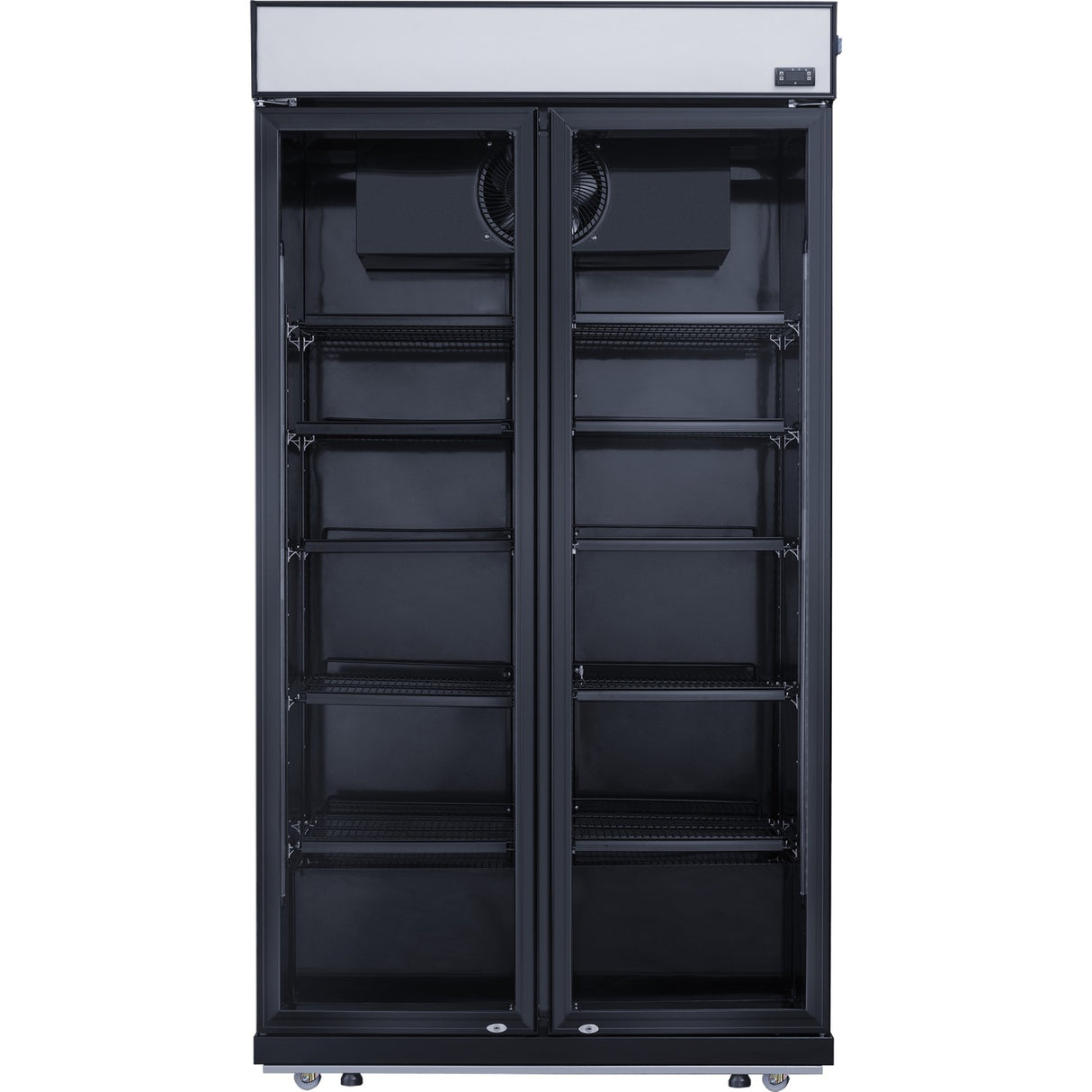 Commercial Bottle Cooler Upright 773 Litres Fan Cooling Twin Hinged Doors Black Canopy Light | Lg805 Bblack