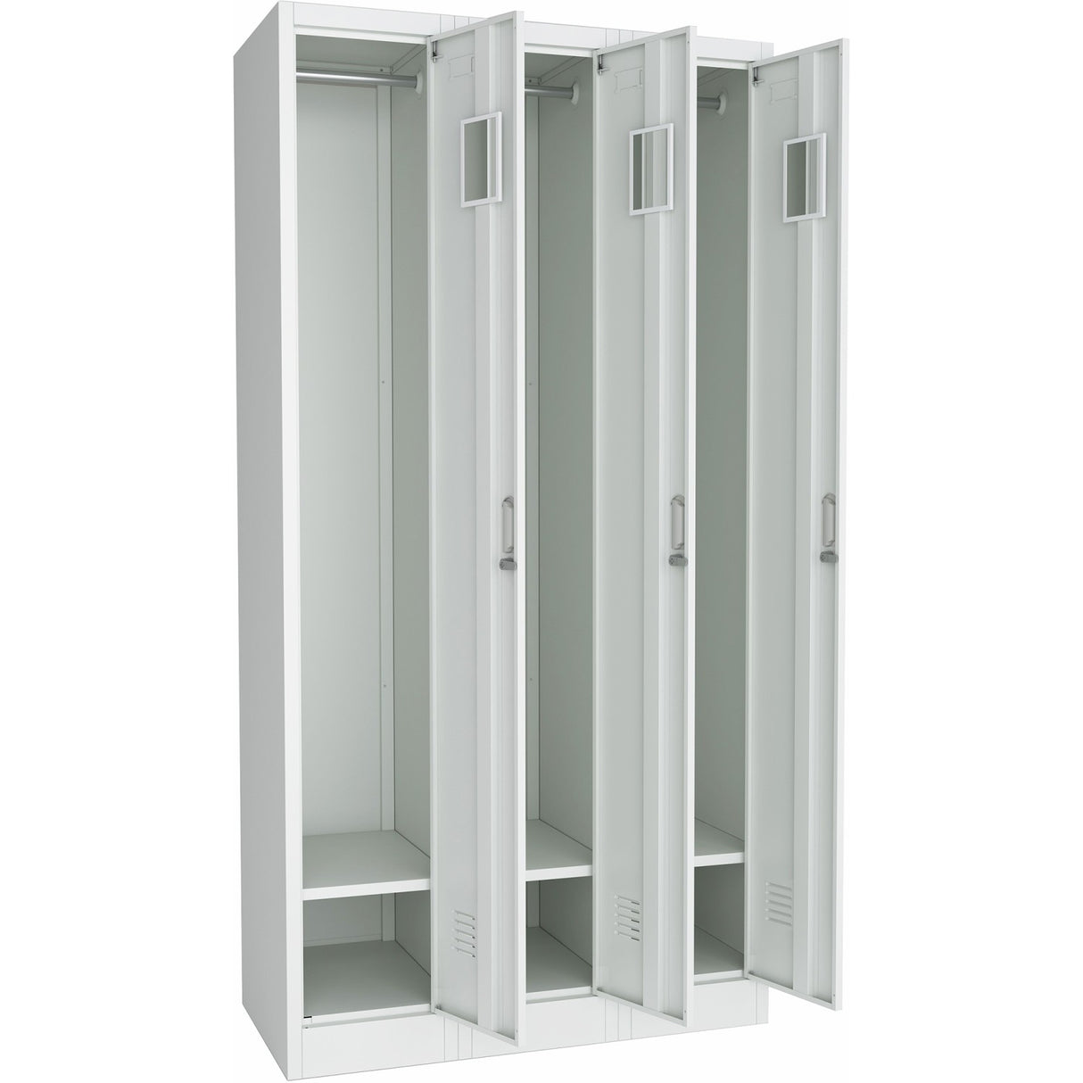 Commercial Grey Three Door Locker With Clothes Hanger, Fixed Shelf And Mirror 900x450x1800mm | Locker3 Tw