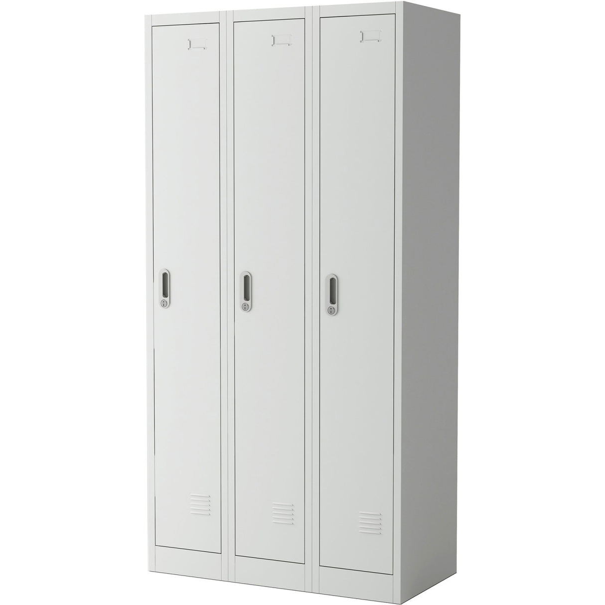 Commercial Grey Three Door Locker With Clothes Hanger, Fixed Shelf And Mirror 900x450x1800mm | Locker3 Tw