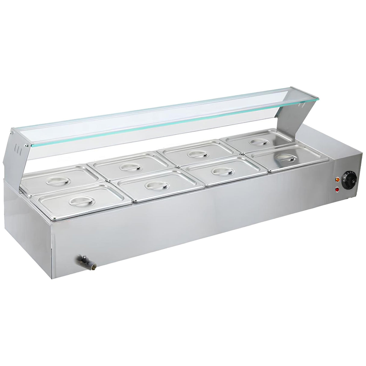 Commercial Stainless Steel Bain Marie With Glass Guard And 8 × 1/2 Gn Pans &Amp; Lids | M2224