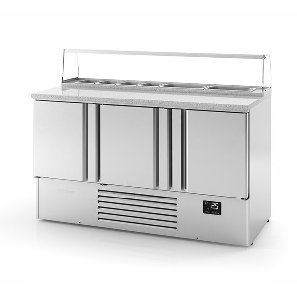 Compact Triple Door Refrigerated Pizza Prep Counter