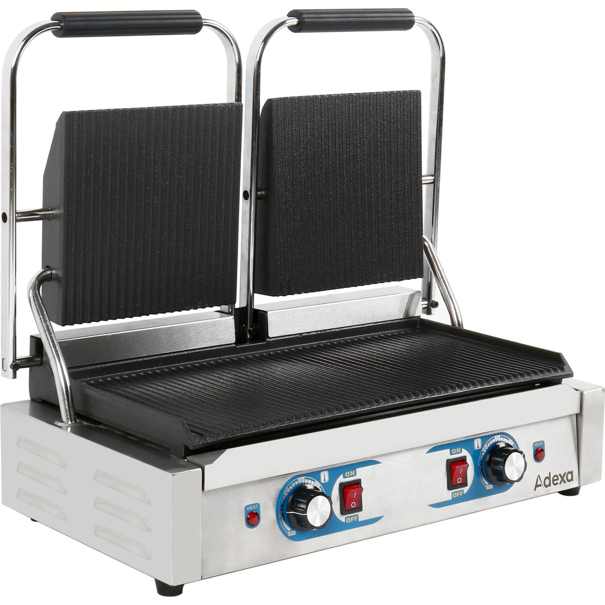 Heavy Duty Twin Panini Contact Grill Dual Zone 3.6k W Ribbed | Mlp813