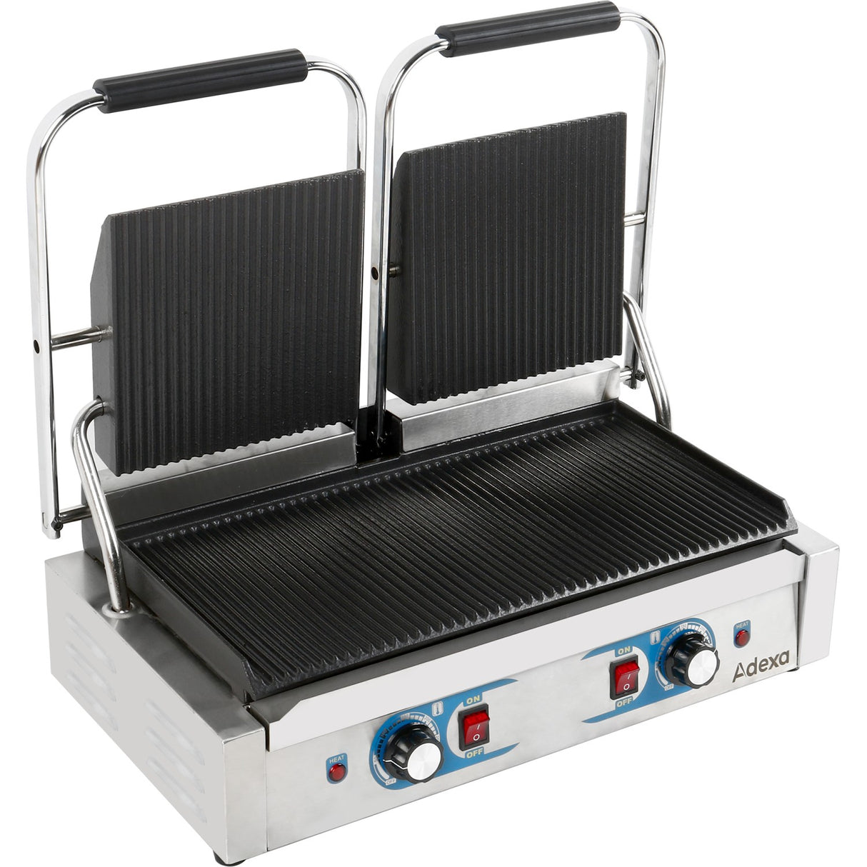 Heavy Duty Twin Panini Contact Grill Dual Zone 3.6k W Ribbed | Mlp813
