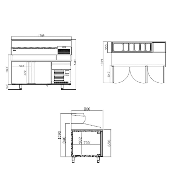 Double Hinged Door Pizza Prep Counter
