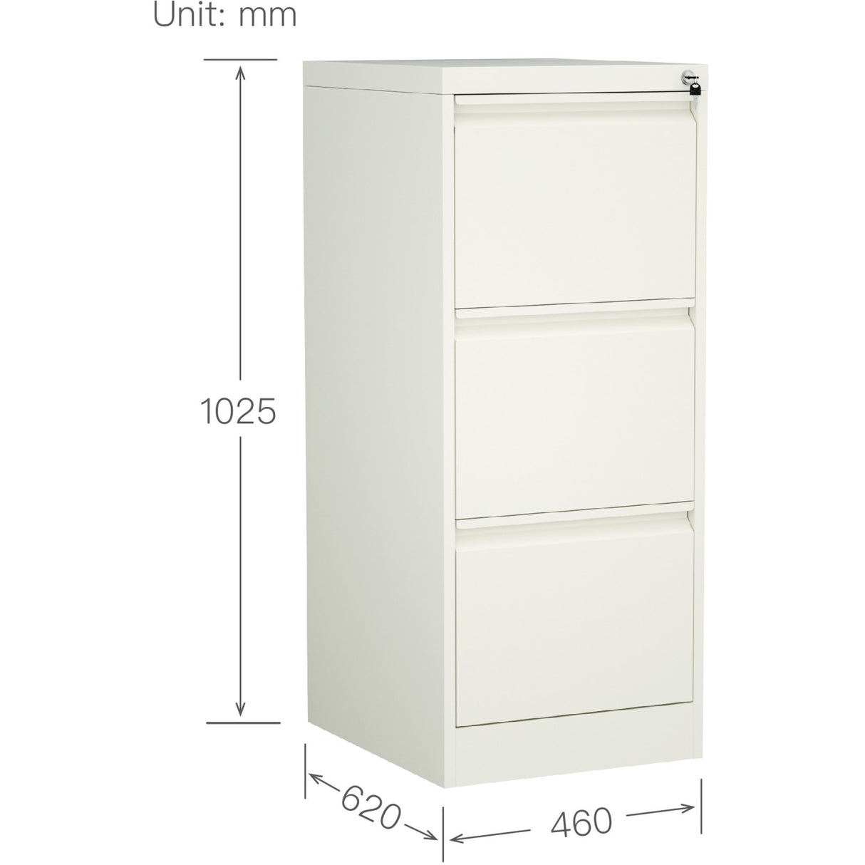 Professional Filing Cabinet 3 Drawer 460x620x1025mm White | Mxdc2 White